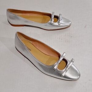 C. PARAVANO Metallic Mary Jane Silver Slip On Women's Flats Size EU 39.5